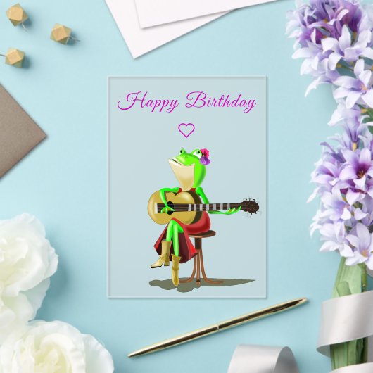 Frog Playing Guitar Funny Birthday Card アクリル招待状 (インサイチュ (ウェディング))