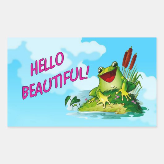 Frog Prince -おもしろい Hello Beautiful Sticker 長方形シール (正面)