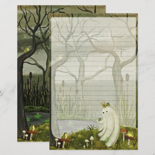 Frog Prince - Cute Ghost Lined Letter Writing 便箋 (正面/裏面)