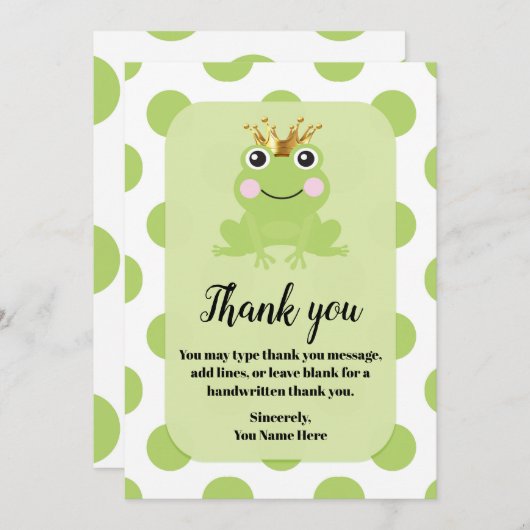 Frog Prince Storybook Thank You Baby Shower 招待状 (正面/裏面)