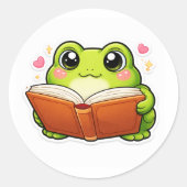 Frog Reading A Book ラウンドシール (正面)