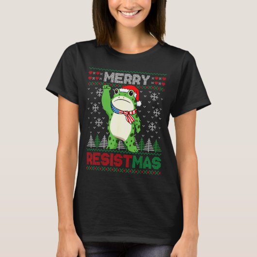 Frog Retro Merry Resistmas Funny Litical Ugly Chri Tシャツ (正面)