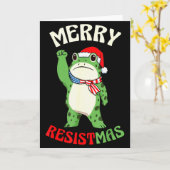 Frog Retro Merry Resistmas Funny Political Christm カード (黄色い花)