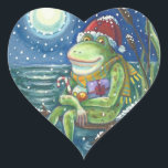 FROG SANTA ON LOG, HOLLIDAY CHRISTMASスタンプHRT ハートシール<br><div class="desc">冬の夜のカエル。クリスマスはハートを暖める。HOLIDAY FROGステッカーシート，ハート... 一致する項目を探すスーザンブラックデザイン</div>