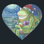 FROG SANTA ON LOG, HOLLIDAY CHRISTMASスタンプHRT ハートシール<br><div class="desc">冬の夜のカエル。クリスマスはハートを暖める。HOLIDAY FROGステッカーシート，ハート... 一致する項目を探すスーザンブラックデザイン</div>