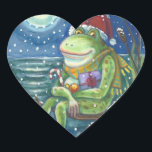 FROG SANTA ON LOG, HOLLIDAY CHRISTMASスタンプHRT ハートシール<br><div class="desc">冬の夜のカエル。クリスマスはハートを暖める。HOLIDAY FROGステッカーシート，ハート... 一致する項目を探すスーザンブラックデザイン</div>