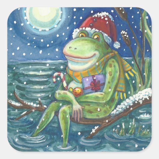 FROG SANTA ON LOG, HOLLIDAY CHRISTMASスタンプSqu スクエアシール (正面)