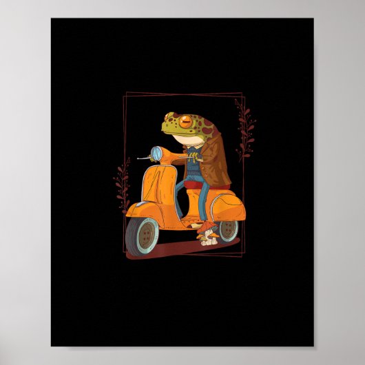 Frog Scooter Mushroom Goblincore Academia ポスター (正面)