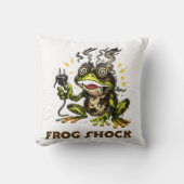 Frog Shock – Funny Electrified Frog Cartoon Illust クッション (正面)