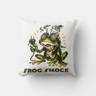Frog Shock – Funny Electrified Frog Cartoon Illust クッション