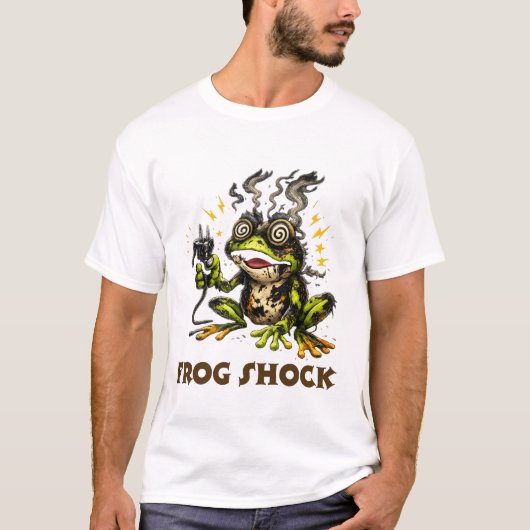 Frog Shock – Funny Electrified Frog Cartoon Illust Tシャツ (正面)