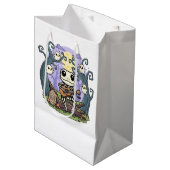 Frog Skeleton Playing Ukulele with Ghosts ミディアムペーパーバッグ (正面アングル)