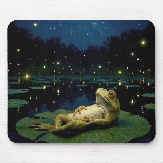 Frog Staring at Stars and Fireflies マウスパッド (正面)