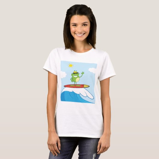 Frog Surfing On A Wave T-Shirt Tシャツ (正面フル)