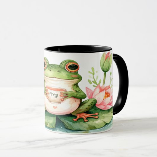 Frog Tea Mug - Cute Kawaii Hoppy Hour Gift マグカップ (正面右)