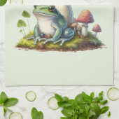 Frog Under a Mushroom Cute Nature キッチンタオル (折り畳み)