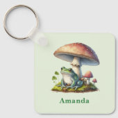Frog Under a Mushroom Cute Nature キーホルダー (正面)