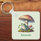 Frog Under a Mushroom Cute Nature キーホルダー (正面)