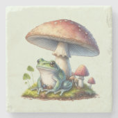 Frog Under a Mushroom Cute Nature ストーンコースター (正面)