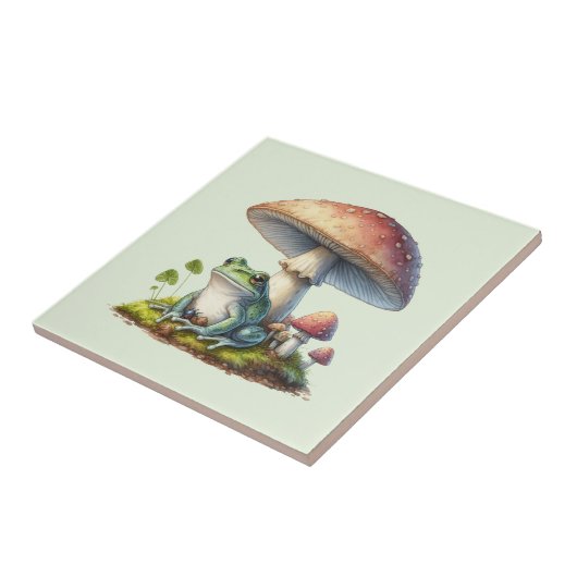 Frog Under a Mushroom Cute Nature タイル (側面)