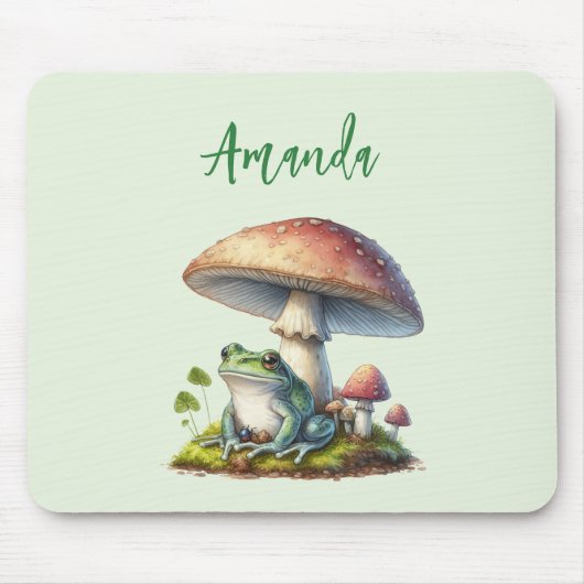 Frog Under a Mushroom Cute Nature マウスパッド (正面)
