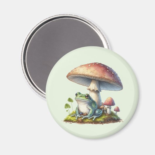 Frog Under a Mushroom Cute Nature マグネット (正面/裏面)