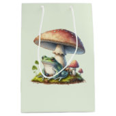Frog Under a Mushroom Cute Nature ミディアムペーパーバッグ (正面)