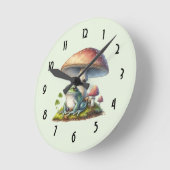 Frog Under a Mushroom Cute Nature ラウンド壁時計 (傾斜)