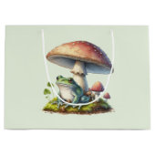 Frog Under a Mushroom Cute Nature ラージペーパーバッグ (正面)
