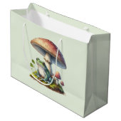 Frog Under a Mushroom Cute Nature ラージペーパーバッグ (正面アングル)