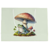 Frog Under a Mushroom Cute Nature ラージペーパーバッグ (裏面)