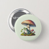 Frog Under a Mushroom Cute Nature 缶バッジ (正面&裏面)