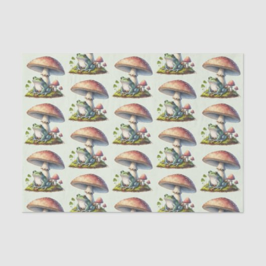 Frog Under a Mushroom Cute Nature Pattern 薄葉紙 (正面)