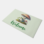 Frog Under a Mushroom Cute Nature Welcome ドアマット (アングル)
