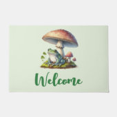 Frog Under a Mushroom Cute Nature Welcome ドアマット (正面)