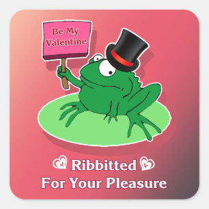 Frog Valentine in a top hat Be My Valentine Pink スクエアシール