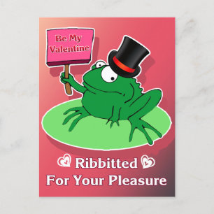 Frog Valentine in a top hat Be My Valentine Pink ポストカード