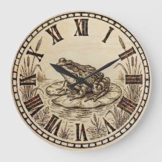 Frog Wall Clock | Wood-Burned Nature Style ラージ壁時計