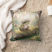 Frog Wearing a Floral Crown In Forest クッション (ブランケット)