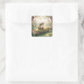 Frog Wearing a Floral Crown In Forest スクエアシール (バッグ)