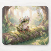 Frog Wearing a Floral Crown In Forest マウスパッド (正面)