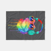 Frog Wearing Headphones And Sungles Edm Rave Desig フリースブランケット (正面(横))