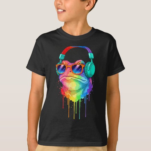 Frog Wearing Headphones And Sungles Edm Rave Desig Tシャツ (正面)