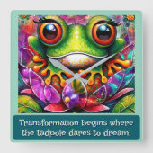 Frog Whimsical Abstract Art Floral Personalized スクエア壁時計 (正面)