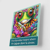 Frog Whimsical Abstract Art Floral Personalized スクエア壁時計 (傾斜)