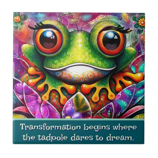 Frog Whimsical Abstract Art Floral Personalized タイル (正面)