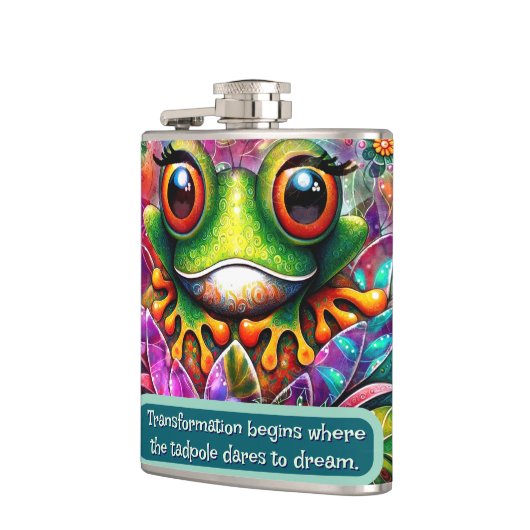 Frog Whimsical Abstract Art Floral Personalized フラスク (左)