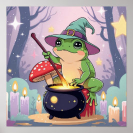 Frog Witch Poster – Kawaii Potion Frog Wall Art ポスター