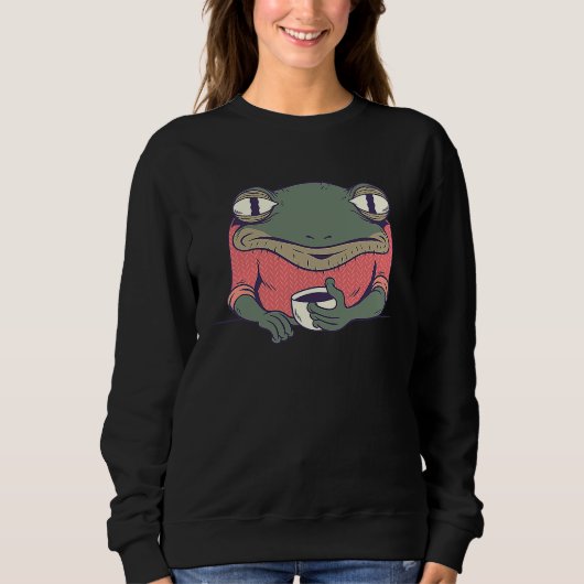 Frog with Coffee Cute Frogs Drink Coffee amphibian スウェットシャツ (正面)