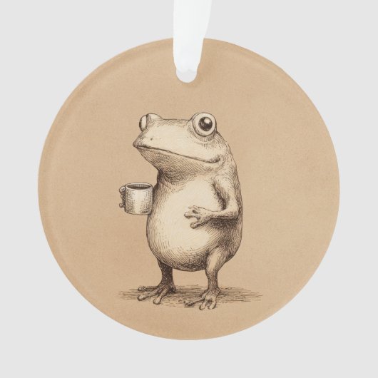 Frog with Coffee – Whimsical Vintage Animal オーナメント (正面)